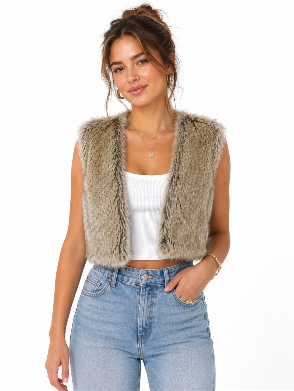 Nitrogen Faux Fur Vest Girls Large Peace Sign Lining Boho Festival Cozy - Picture 1 of 8
